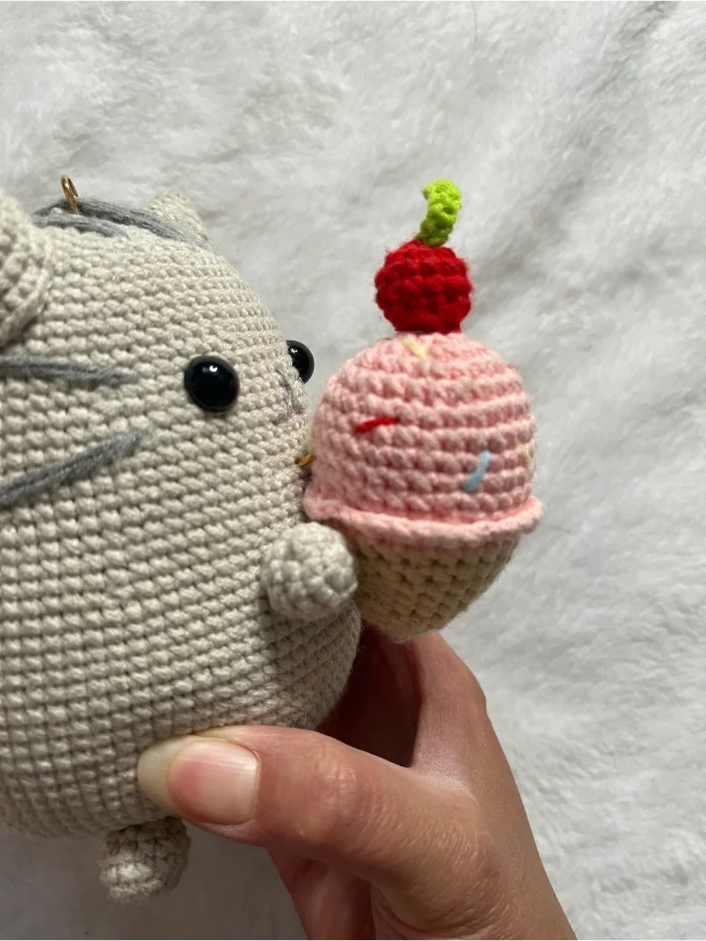 Pusheen Handmade Crochet Cat Plush Holding Pink Ice Cream